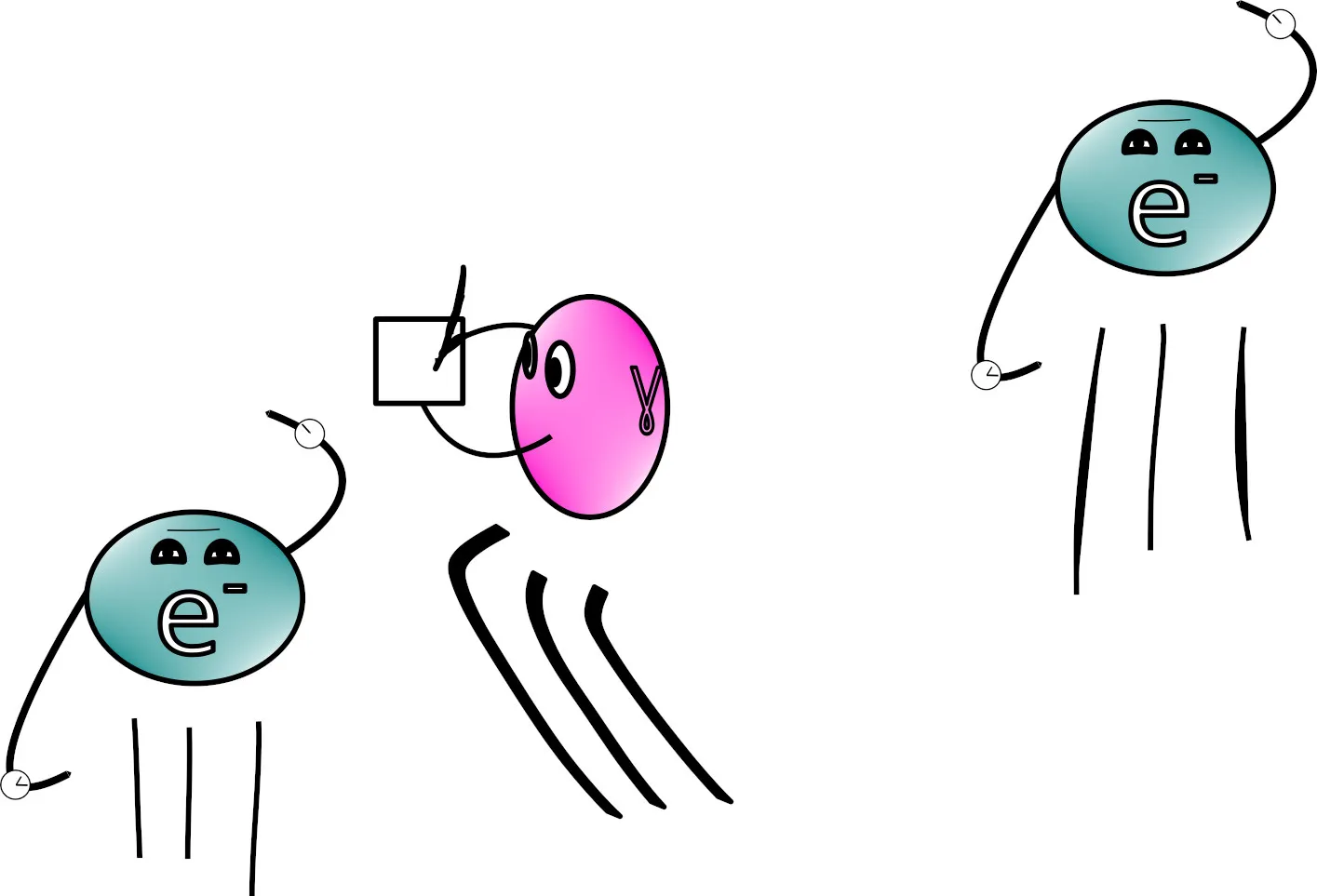 Electrons exchanging messages via a photon.